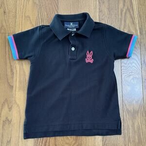 Psycho‎ Bunny Boys Polo Shirt XS Black Logo Embroidered Short Sleeve